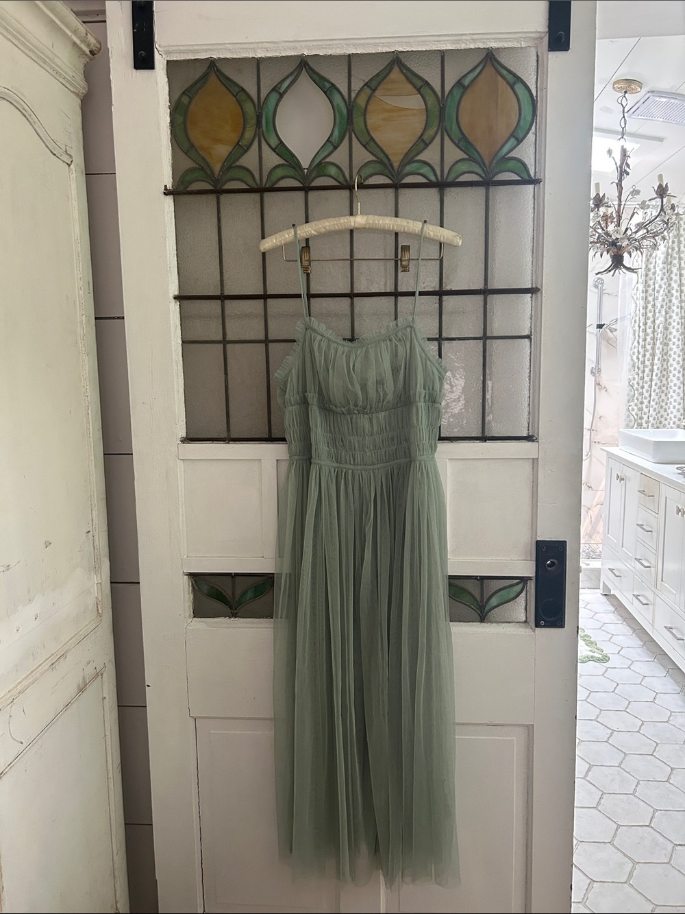 Zara Trafaluc Pale Sage Green Tulle Dress